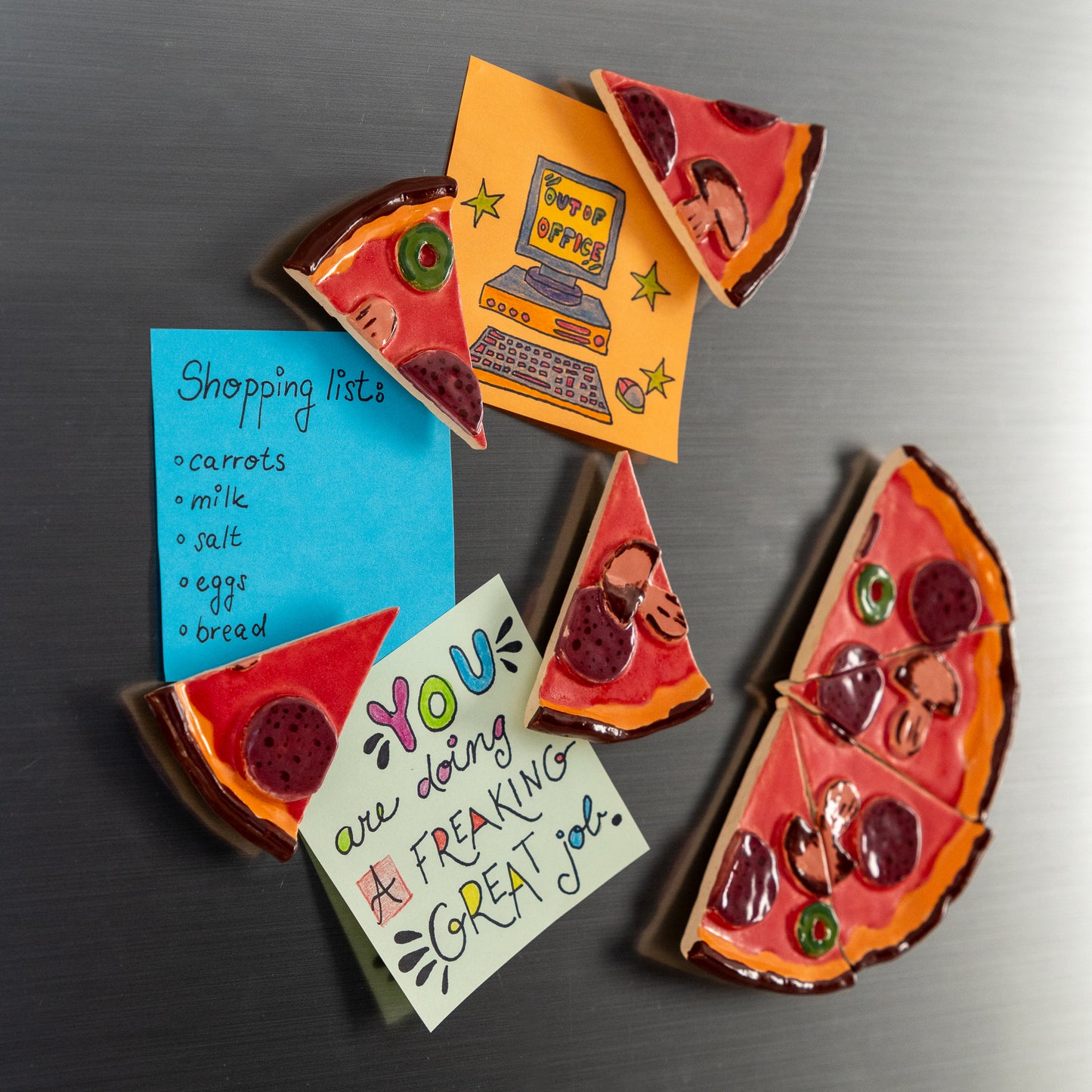 Pizza fridge magnets set